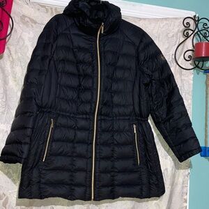 Michael Kors Black Puffer Jacket with Gold Accents